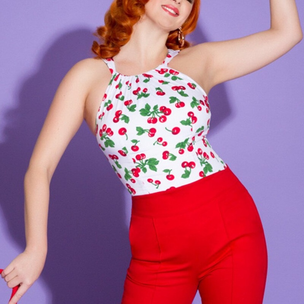 Pinup Couture Harley Top in White Cherry
